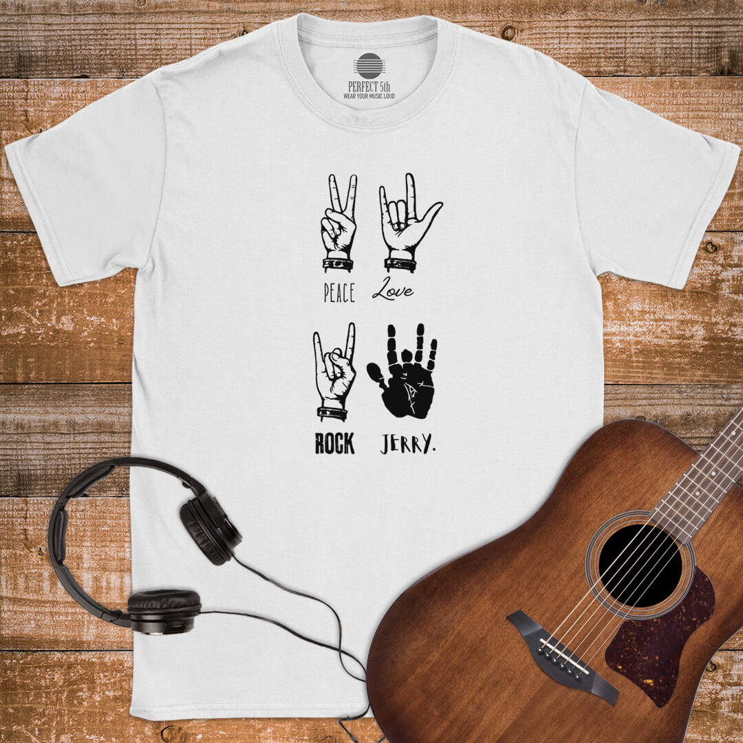 PEACE LOVE ROCK JERRY T-SHIRT
