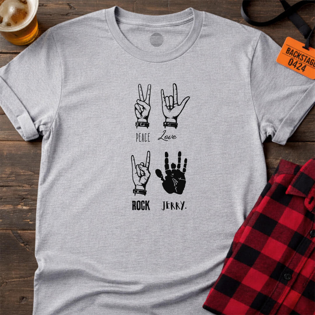 PEACE LOVE ROCK JERRY T-SHIRT