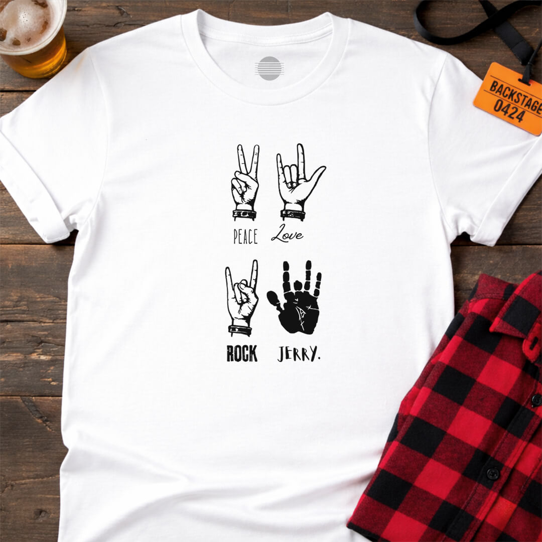 PEACE LOVE ROCK JERRY T-SHIRT