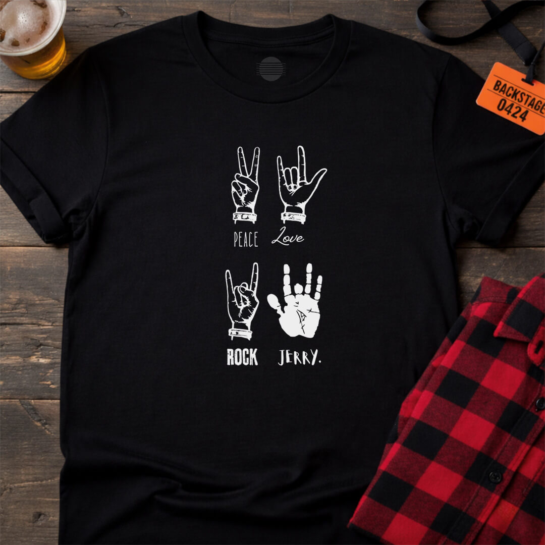 PEACE LOVE ROCK JERRY T-SHIRT