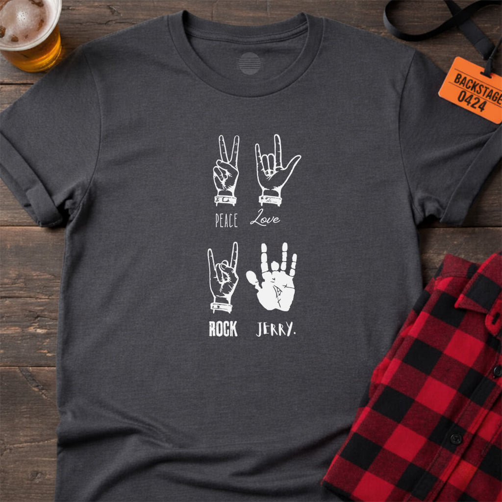 PEACE LOVE ROCK JERRY T-SHIRT