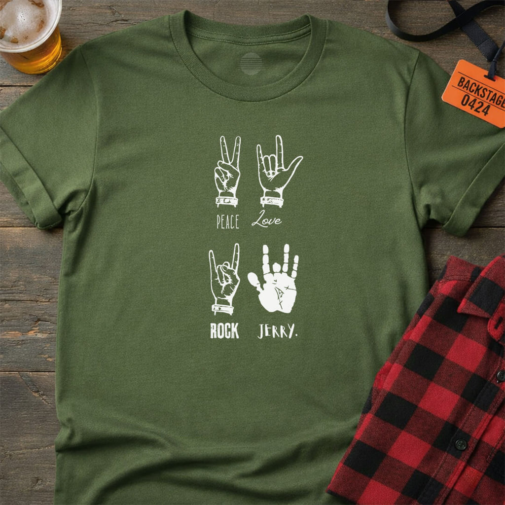 PEACE LOVE ROCK JERRY T-SHIRT