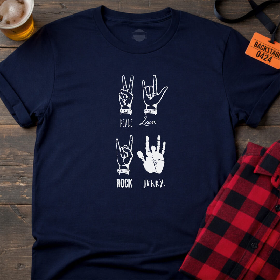 PEACE LOVE ROCK JERRY T-SHIRT