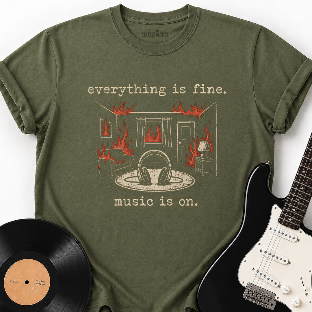 MUSIC IS ON T-SHIRT