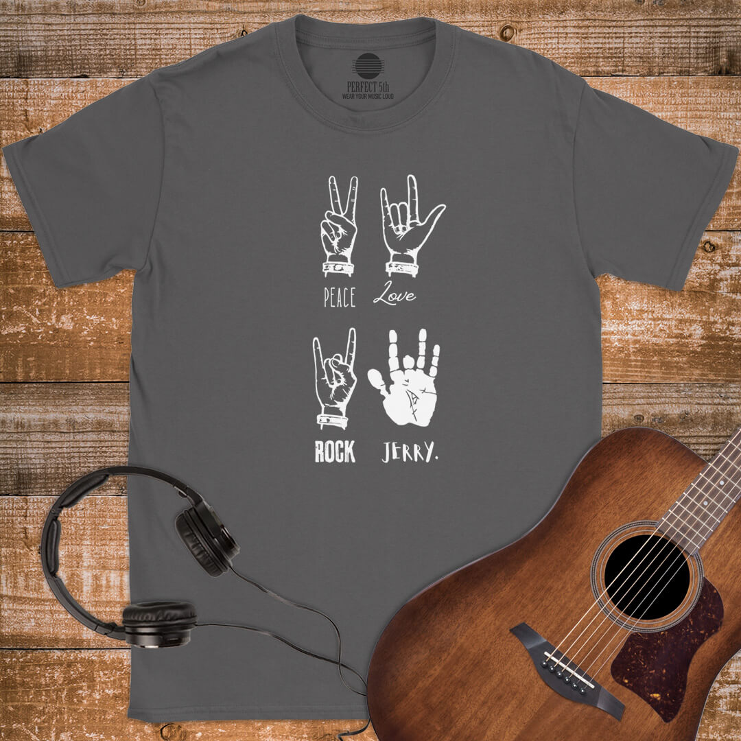 PEACE LOVE ROCK JERRY T-SHIRT