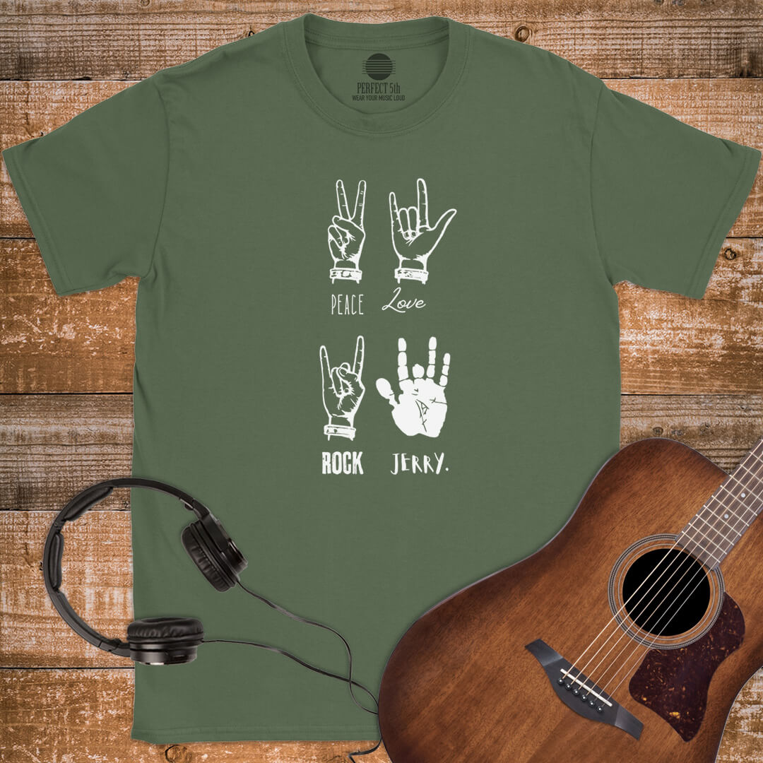 PEACE LOVE ROCK JERRY T-SHIRT