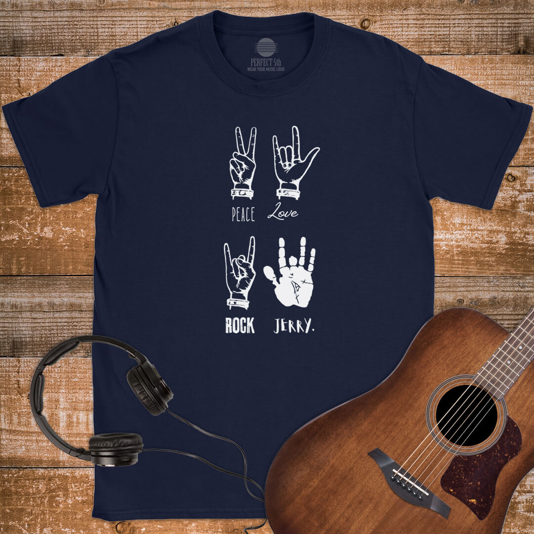 PEACE LOVE ROCK JERRY T-SHIRT